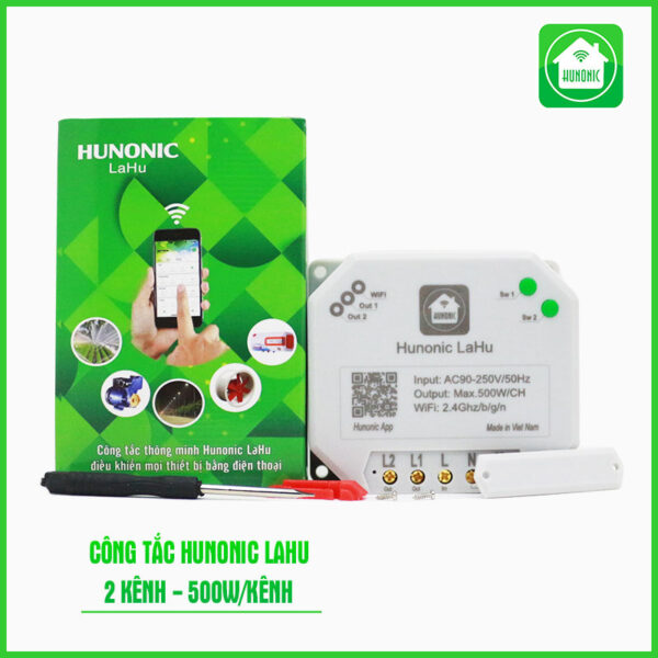 Công tắc thông minh Hunonic Lahu 2 kênh điều khiển từ xa